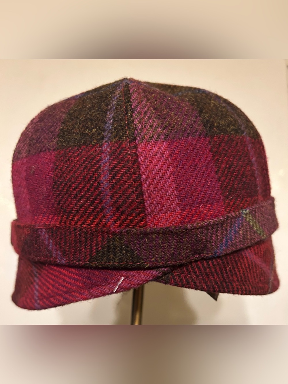 Mucros Pink & Brown Plaid Flapper Wool Hat - Made in Ireland - Picture 5 of 7